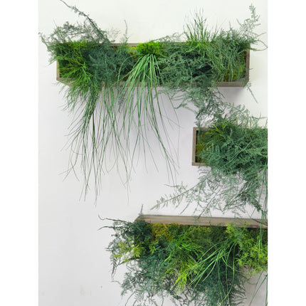 Hanging Wooden Planter with Preserved Moss and Ferns Handmade 20"