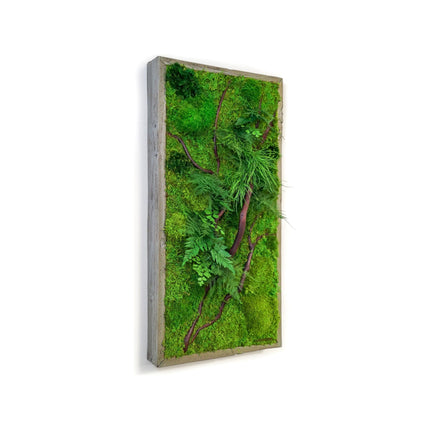 Red Bark Branch Moss & Ferns Plant Painting Handmade 12” x 24”