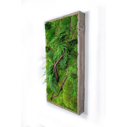 Red Bark Branch Moss & Ferns Plant Painting Handmade 12” x 24”