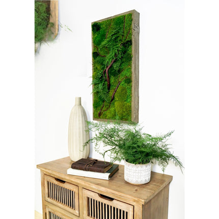 Red Bark Branch Moss & Ferns Plant Painting Handmade 12” x 24”