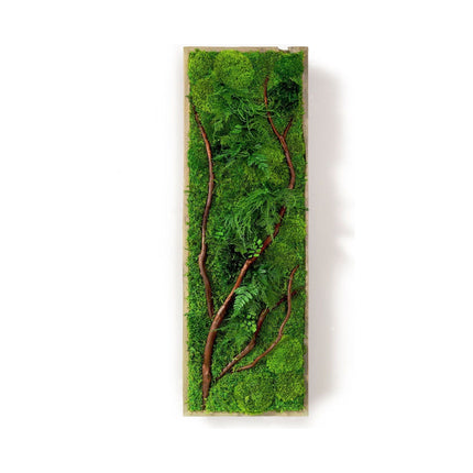 Handmade 36” x 12” Red Branch Moss & Ferns Plant Painting