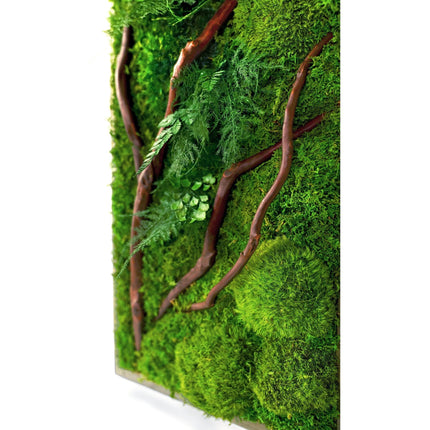 Handmade 36” x 12” Red Branch Moss & Ferns Plant Painting