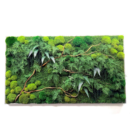 Natural Branch Moss & Ferns Plant Painting Handmade 68” x 33”
