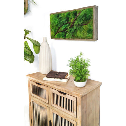 Red Bark Branch Moss & Ferns Plant Painting Handmade 12” x 24”