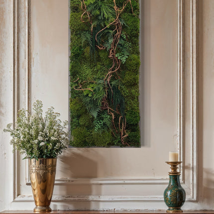 Curly Vine Moss & Ferns Plant Painting Handmade 40” x 18”
