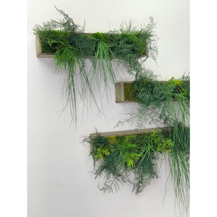 Hanging Wooden Planter with Preserved Moss and Ferns Handmade 20"
