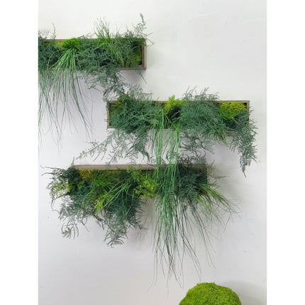 Hanging Wooden Planter with Preserved Moss and Ferns Handmade 20"
