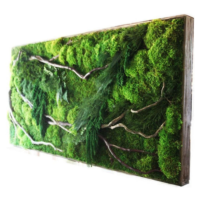 Handmade 68” x 33” Natural Branch Moss & Ferns Plant Painting. Oversized Statement Piece