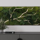 Handmade 40” x 18” White Branch Moss & Ferns Plant Painting