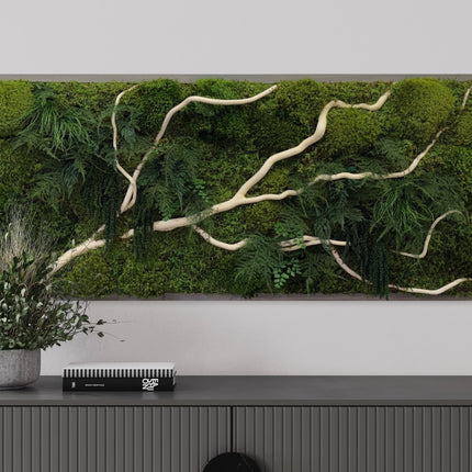 Handmade 40” x 18” White Branch Moss & Ferns Plant Painting
