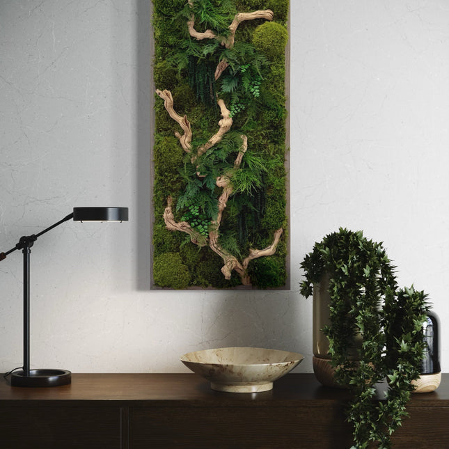 Sandwood Branch Moss & Ferns Plant Painting Handmade 40” x 18”