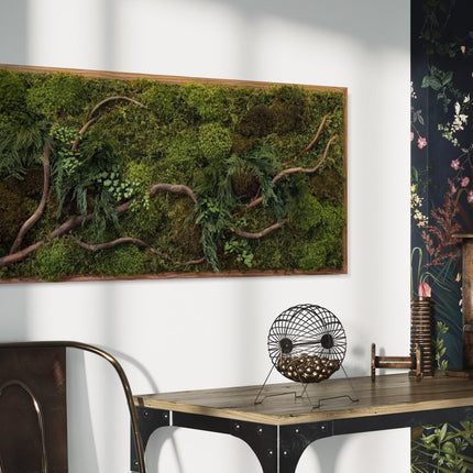 Natural Branch Moss & Ferns Plant Painting Handmade 18” x 40”
