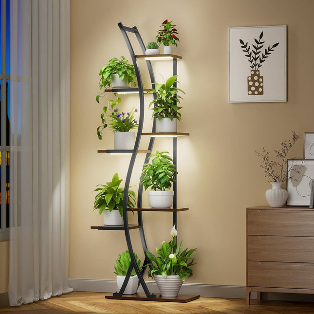 63-inch Tall Modern 6-Shelf Indoor Plant Stand Shelving Unit - with Grow Lights