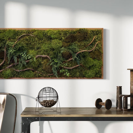 Natural Branch Moss & Ferns Plant Painting Handmade 18” x 40”