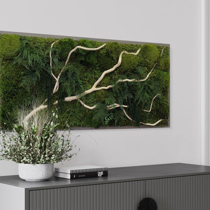 Handmade 40” x 18” White Branch Moss & Ferns Plant Painting