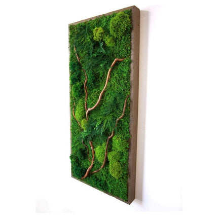 Natural Branch Moss & Ferns Plant Painting Handmade 18” x 40”