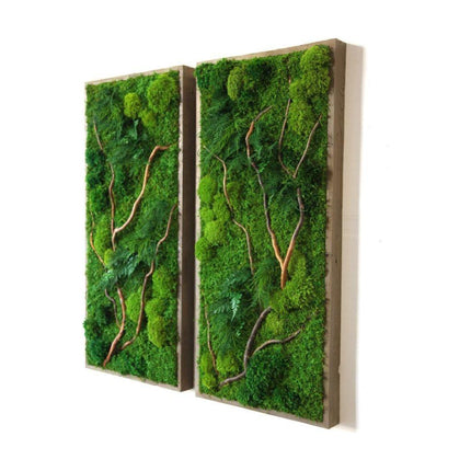 Natural Branch Moss & Ferns Plant Painting Handmade 18” x 40”