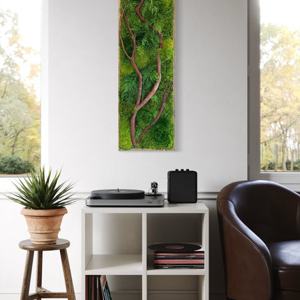 Handmade 36” x 12” Red Branch Moss & Ferns Plant Painting