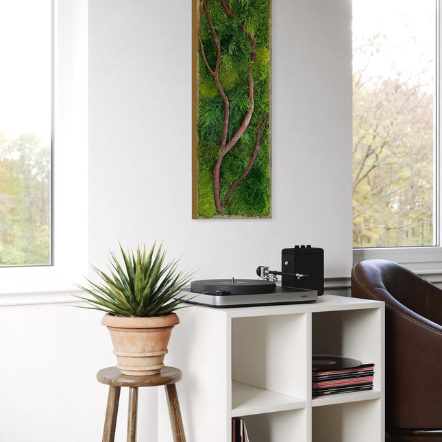Handmade 36” x 12” Red Branch Moss & Ferns Plant Painting