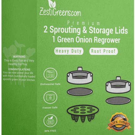 Sprouting Lids & Green Onion Regrower for Wide Mouth Mason Jars. Sprouts Growing Kit for Bean Sprouts, Broccoli Organic Sprouts