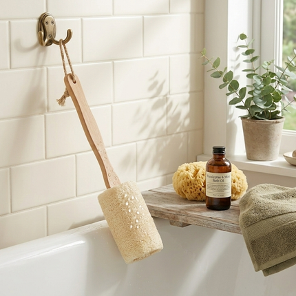 Natural Loofah Bath Brush w/Long Handle.